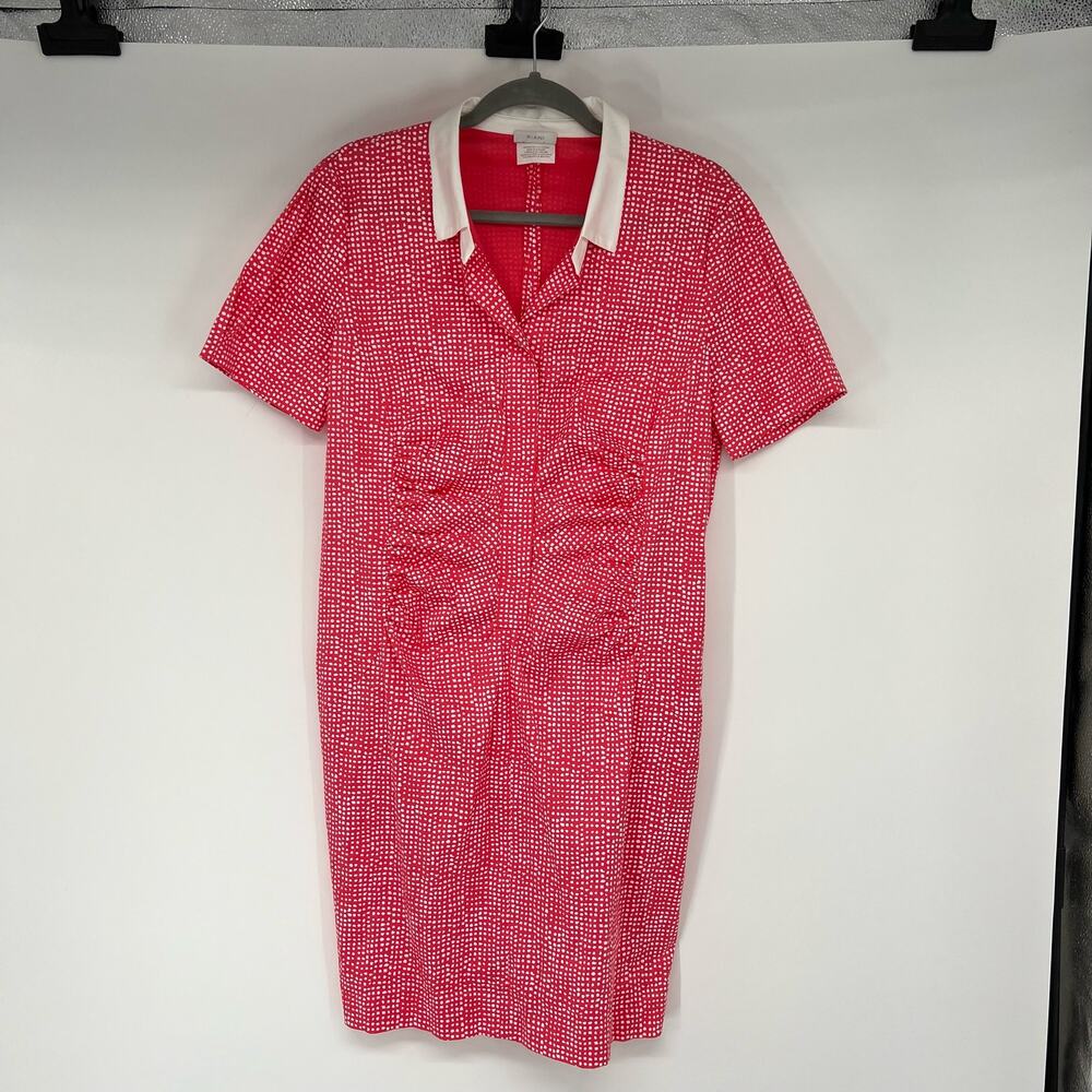 Riani Abstract Dot Print Dress Women's Size 10 Red & Whte Ruched Detail